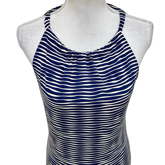 Ellie Kai navy & cream wavy print halter sleeveless stretchy top back tie size 2 - Picture 4 of 9